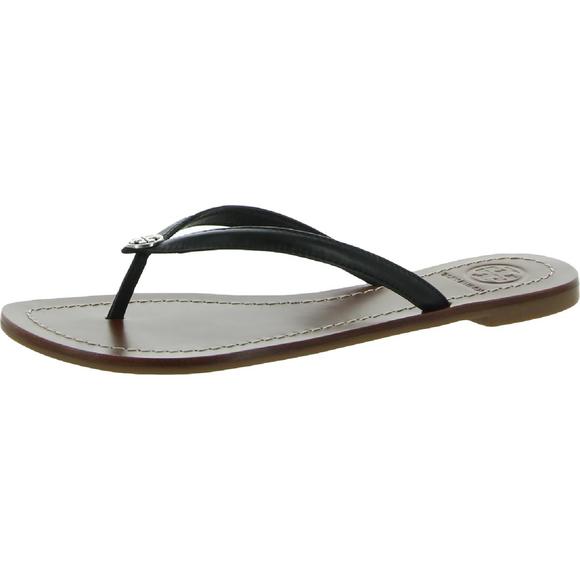 Tory Burch Womens Terra Black Leather Flip Flop Thong Sandals Shoes NWT - Picture 1 of 3